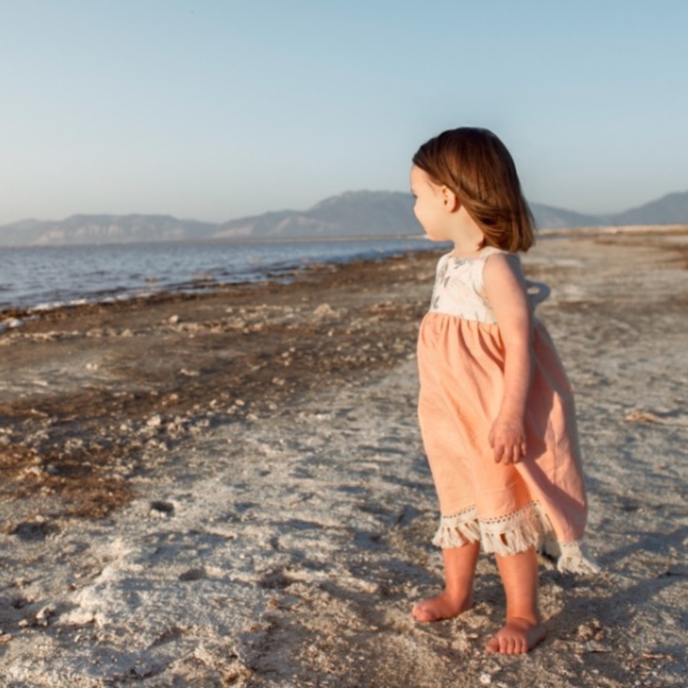 Bitty Bambu Girl’s Just Peachy Crochet Trim Beach Summer Dress—2T